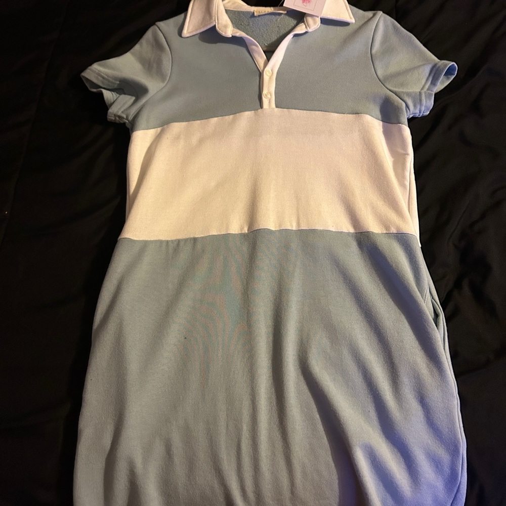 Blue and White T-shirt dress with pockets